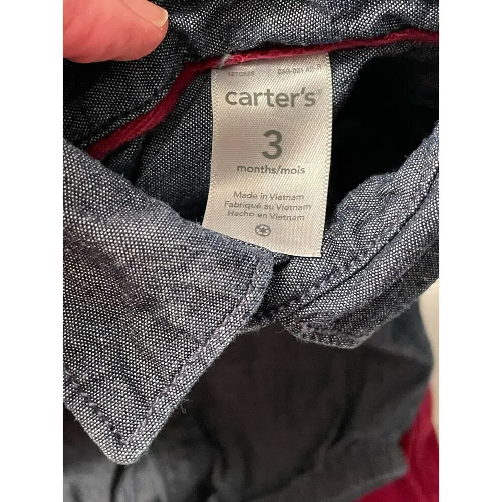 Carters baby 2 piece‎ denim top snap closure red suspender pants 3 month set